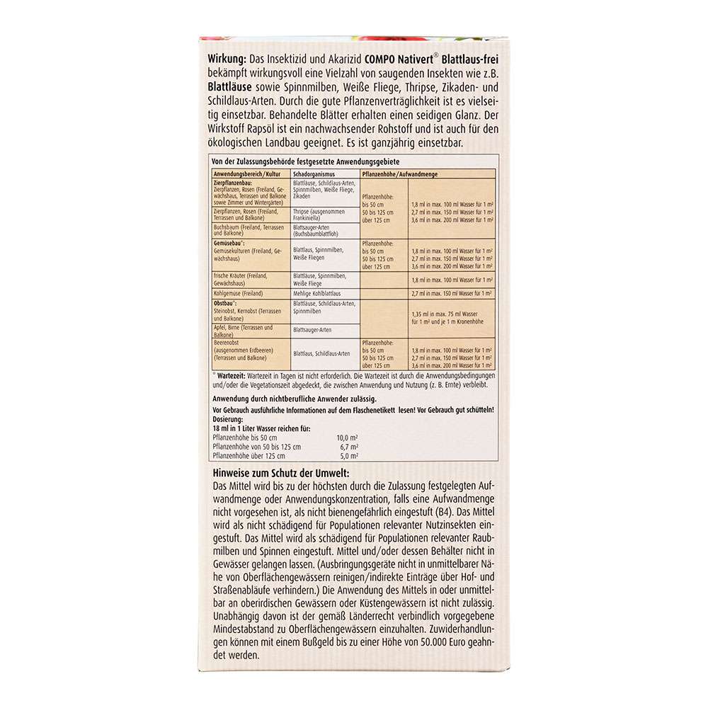 COMPO Nativert Blattlaus-frei - Konzentrat, 500 ml (1 L /  31,98) |  Schdlingsfrei | Pflanzen- & Winterschutz | Zubehr | Ahrens+Sieberz -  Pflanzenversand & Gartenbedarf