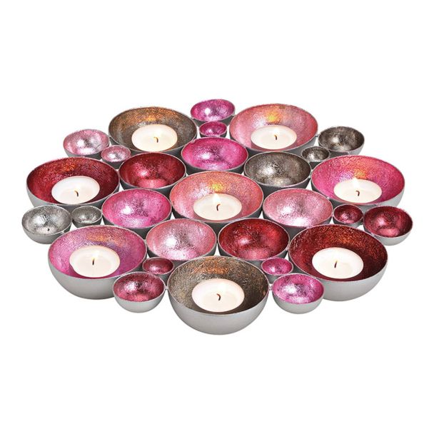 Schale/Windlicht Metall Pink, Rosa, Silber, 30cm