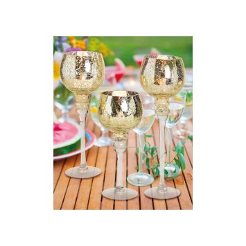 Windlicht Set Kelch Gold 3St.