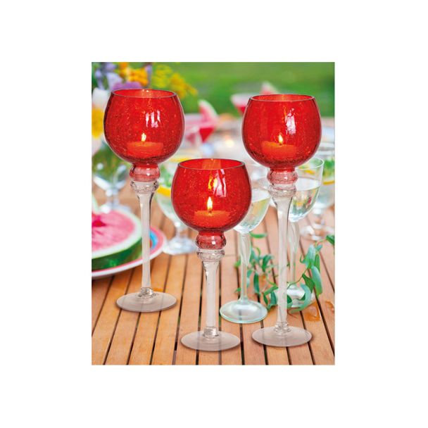 Windlicht Set Kelch Rot 3St.