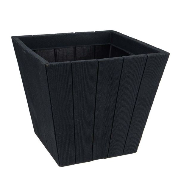 Blumentopf in Holzoptik, viereckig, schwarz