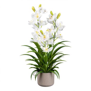 Kunstpflanze Orchidee im grauen Melamintopf