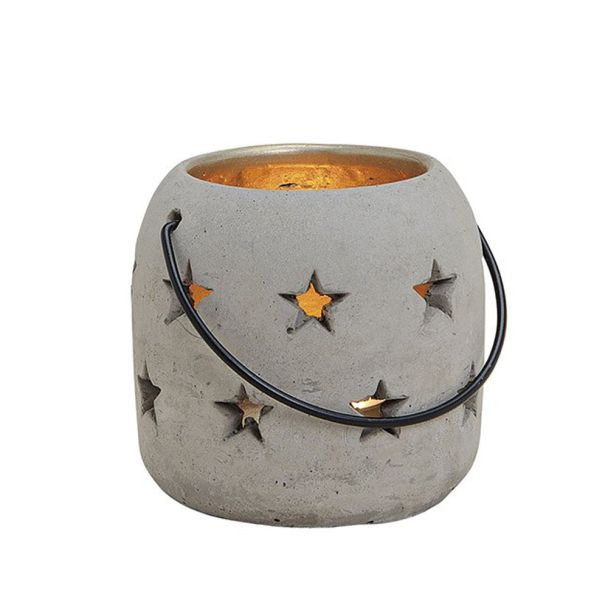 Windlicht aus Beton, 9 x 10 cm, grau / gold