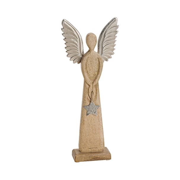 Engel aus Mangoholz silber