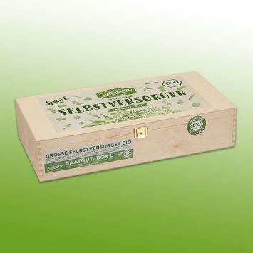 Selbstversorger Saatgut-Holzbox L Bio, 22 Tüten