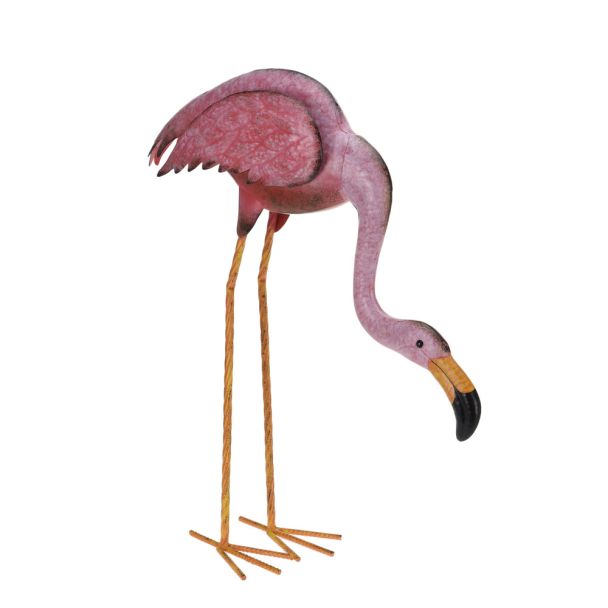 Deko Flamingo aus Metall, bückend
