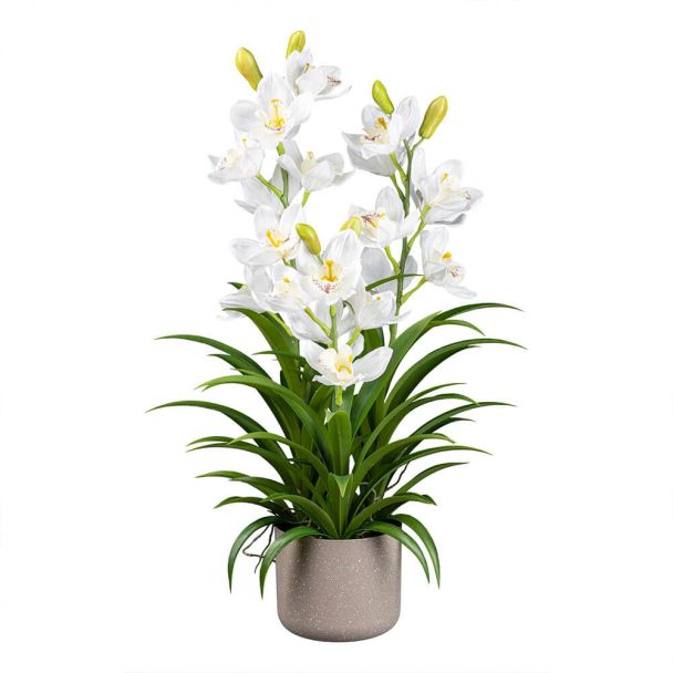 Kunstpflanze Orchidee im grauen Melamintopf