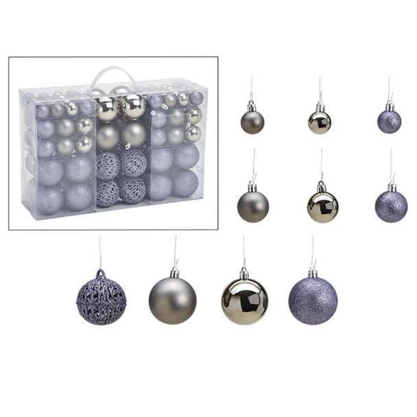 Weihnachtskugelset Silber-Grau 100-teilig