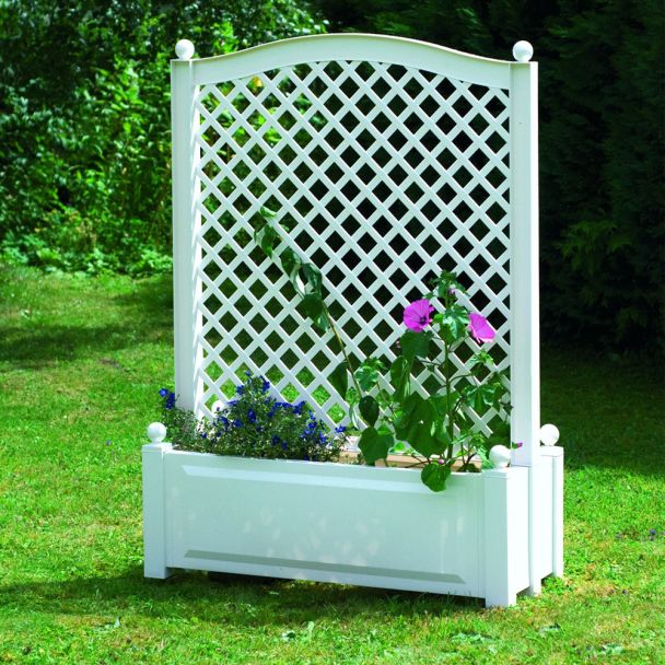 Pflanzkasten zentriert mit Spalier, 100 cm in Weiß
