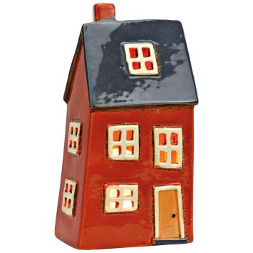Windlichthaus aus Steingut – Motiv „Rotes Lichthaus“