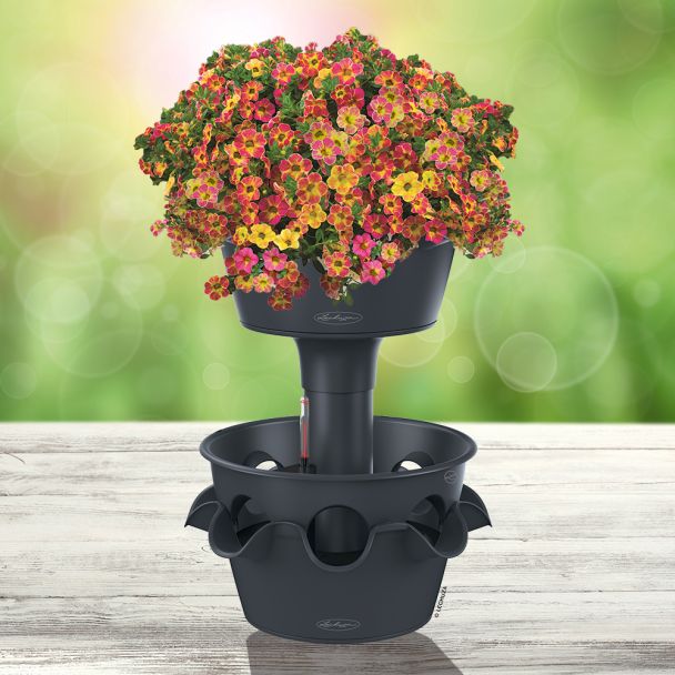 LECHUZA® CASCADA Color (14985) All-in-One Set - 2er Pflanzenturm, schiefergrau