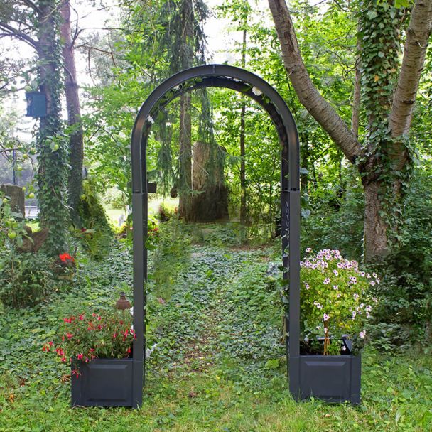 Rosenbogen mit Pflanzkasten in Anthrazit